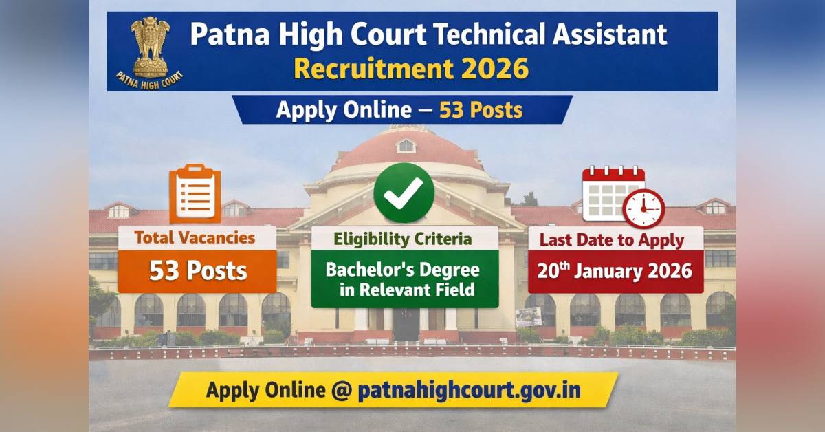 Patna High Court Technical Assistant Recruitment 2026 Apply Online – 53 Posts, Eligibility, Last Date